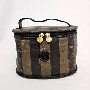 Fendi Vintage FF Vanity Bag in Pequin Stripe with Gold Hardware